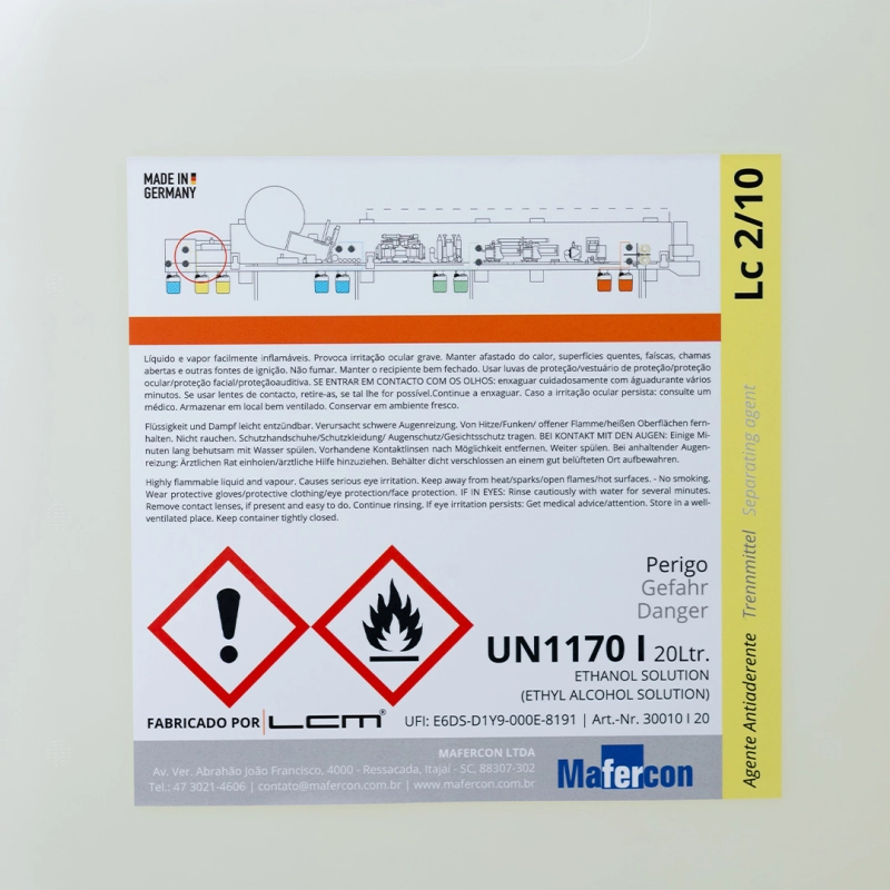 Líquido Antiaderente para Entrada de Coladeira de Bordas LC 2/10 LCM - Galão 20 Litros Líquido Antiaderente para Entrada de Coladeira de Bordas LC 2/10 LCM - Galão 20 Litros
