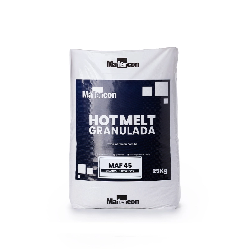 Cola Hotmelt Granulada Branca Baixa Temperatura - MAF 45 - Pacote 25 kg